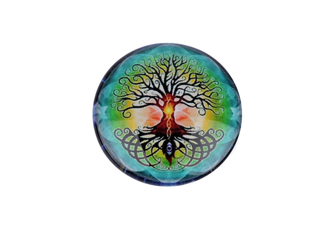 Skleněný kabošon mandala, strom života Ø25 mm, barva 5 tyrkys sv. strom