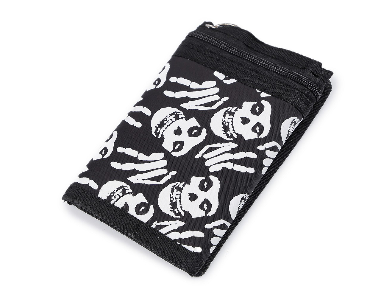 Textilní peněženka s řetízkem, barva 35 černá lebka
