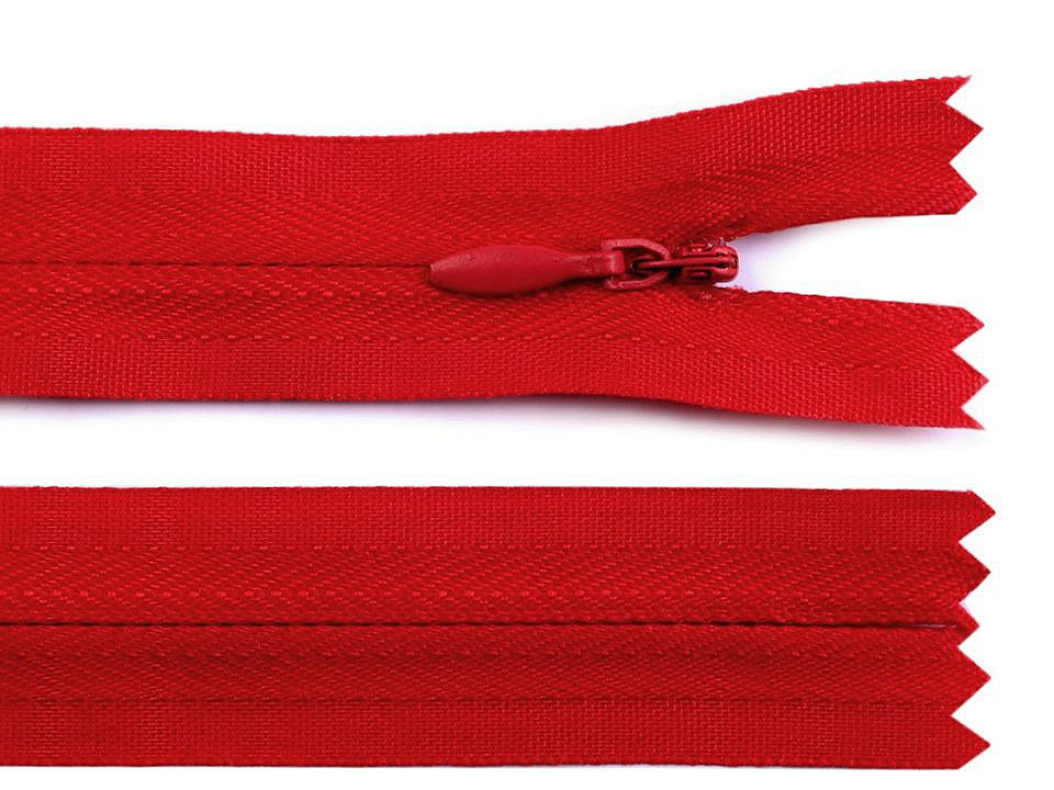 Zip skrytý nedělitelný 3 mm délka 22 cm, barva 148 červená