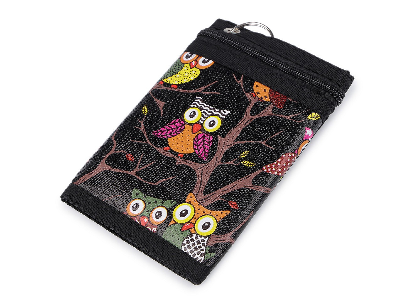 Textilní peněženka s řetízkem, barva 39 černá sova