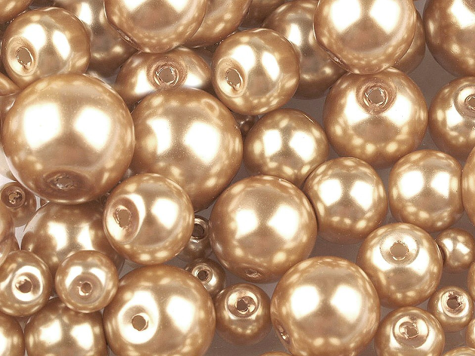 Skleněné voskové perly mix velikostí Ø4-12 mm, barva 11A zlatá