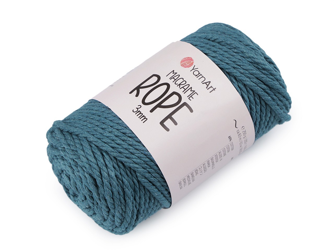 Pletací příze Macrame Rope 3 mm 250 g, barva 23 (789/1006) petrolejová světlá