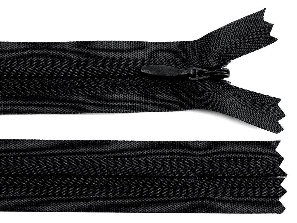 Zip skrytý nedělitelný 3 mm délka 22 cm, barva 322 černá