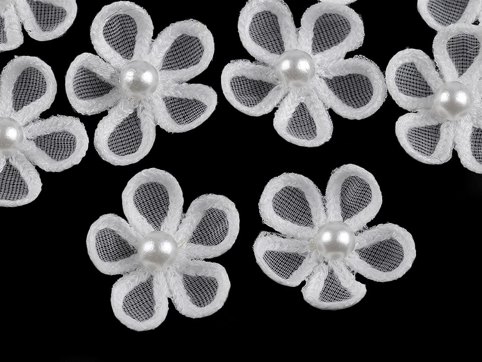 Monofilový květ s perlou Ø2,5 cm, barva 1 Off White