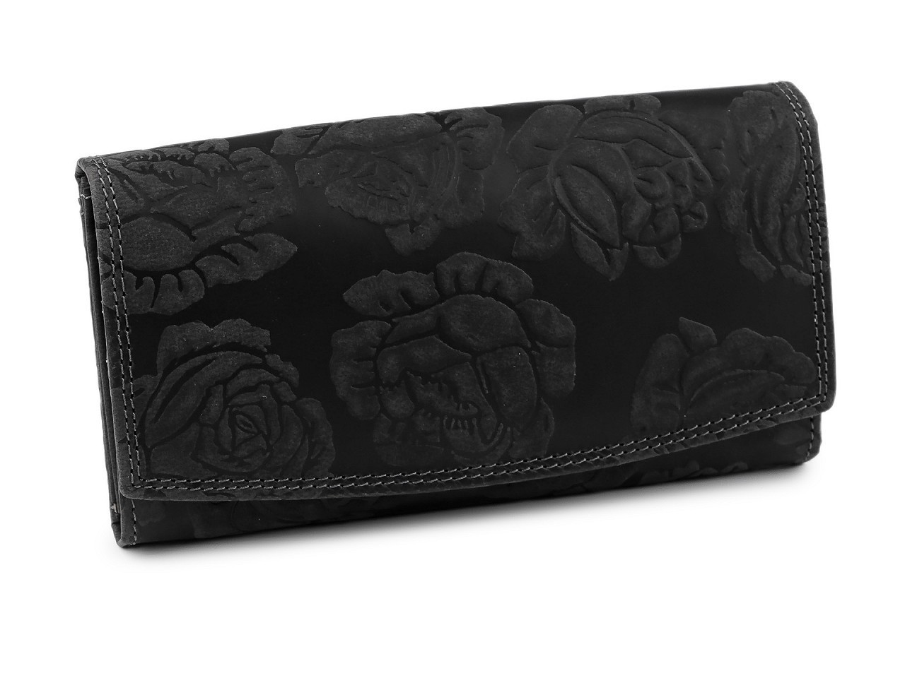 Dámská peněženka kožená růže, ornamenty 9,5x18 cm, barva 8 černá