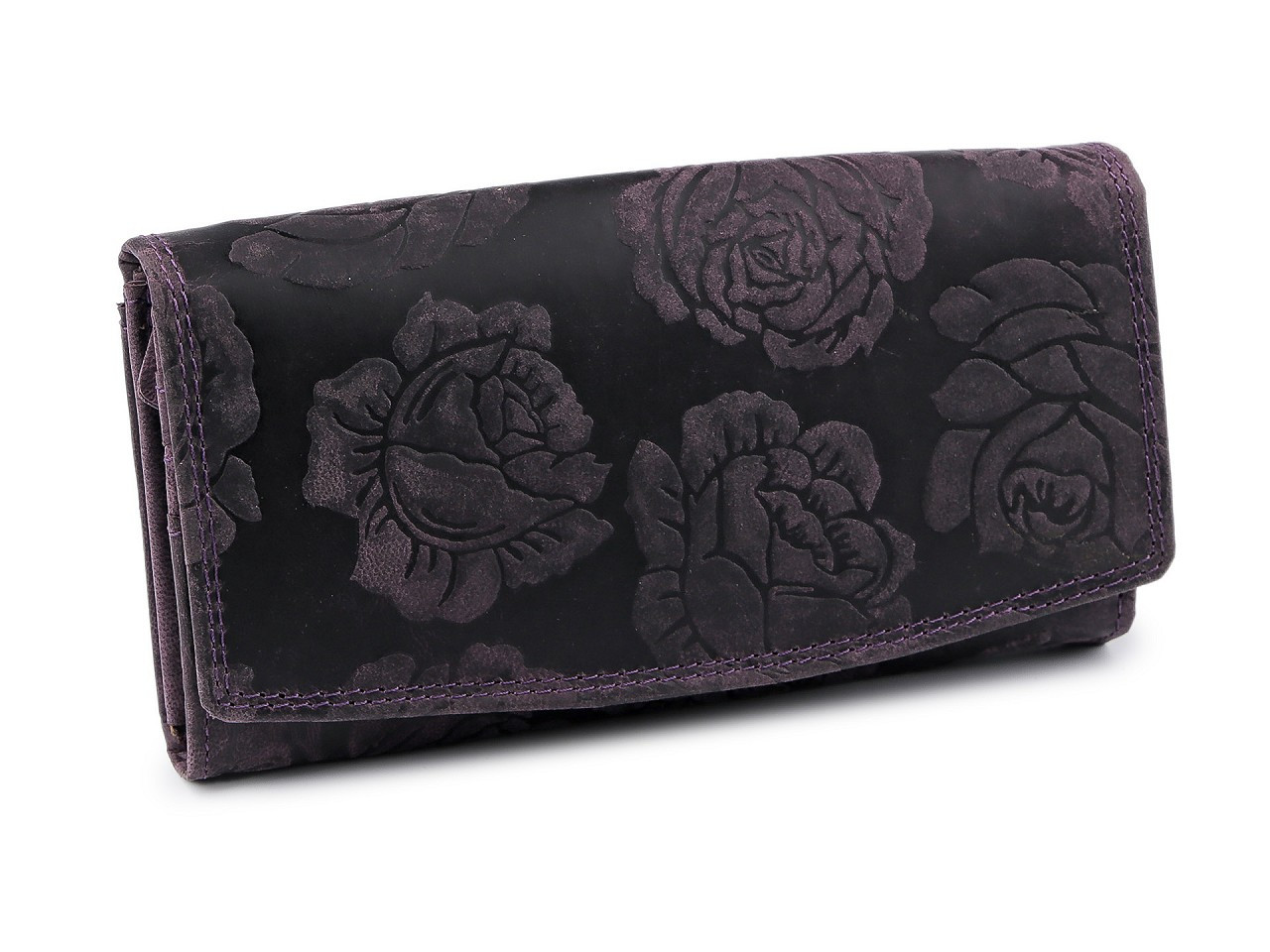 Dámská peněženka kožená růže, ornamenty 9,5x18 cm, barva 4 fialová temná