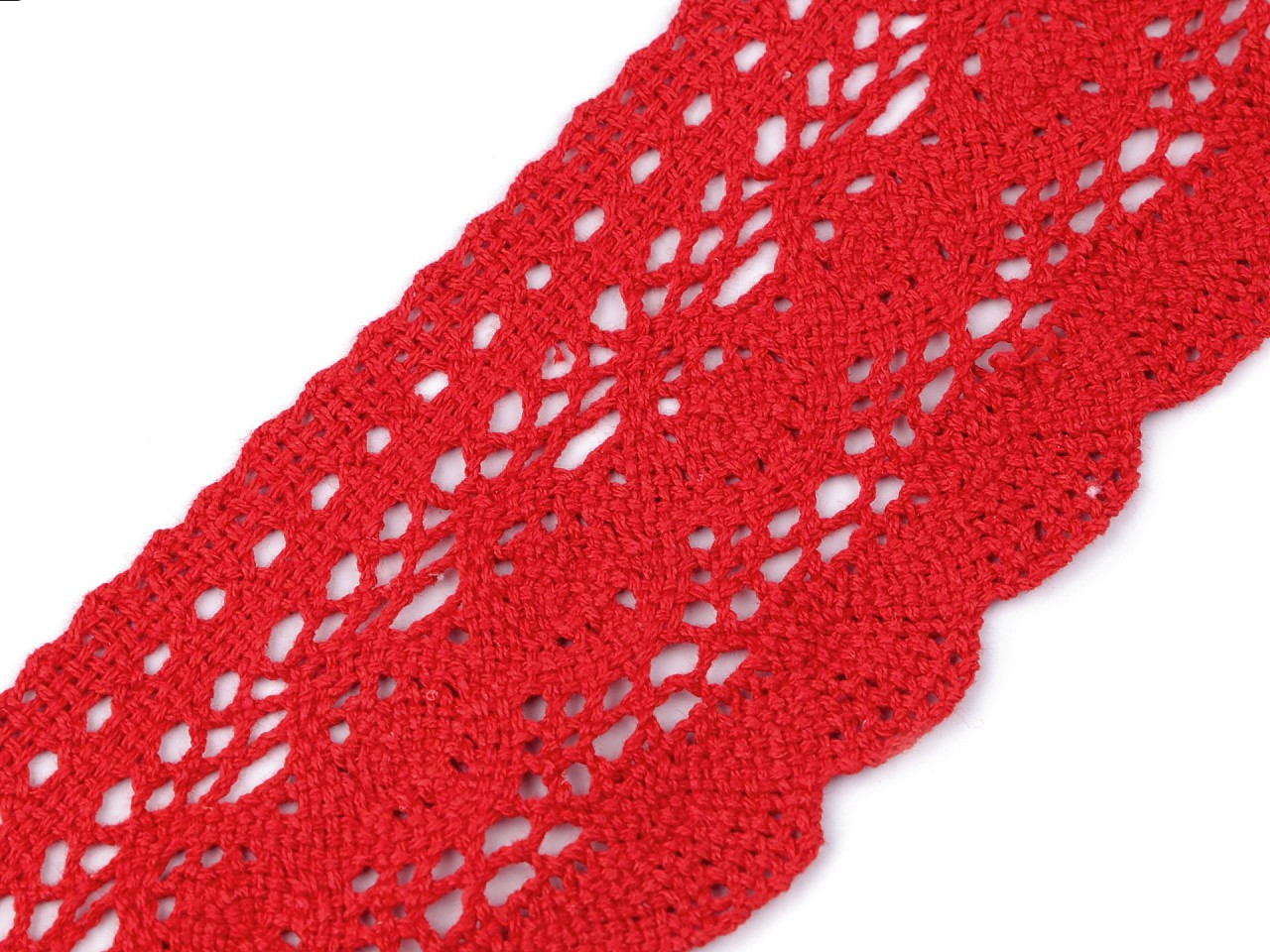 Bavlněná krajka paličkovaná šíře 75 mm, barva 5 červená