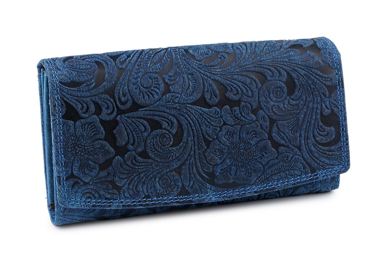 Dámská peněženka kožená růže, ornamenty 9,5x18 cm, barva 5 modrá
