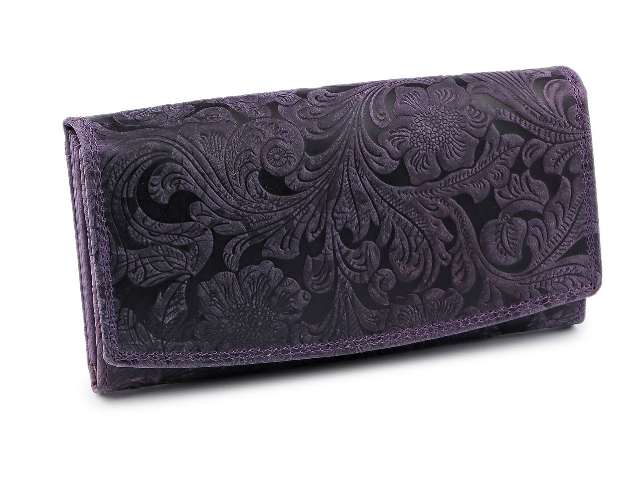 Dámská peněženka kožená růže, ornamenty 9,5x18 cm, barva 3 fialová tmavá