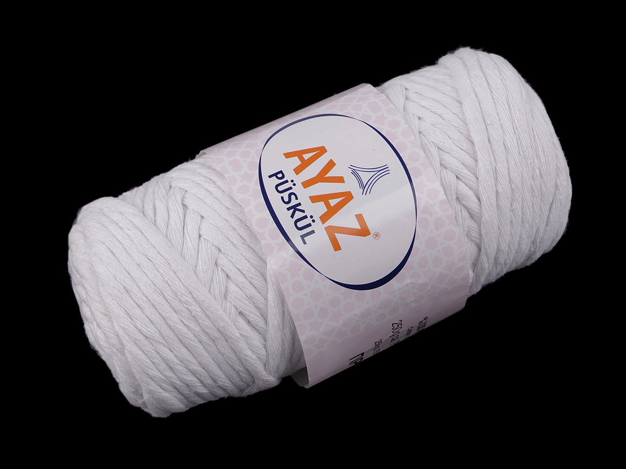 Bavlněná pletací příze Püskül 250 g, na macrame, barva 1 (1208) bílá