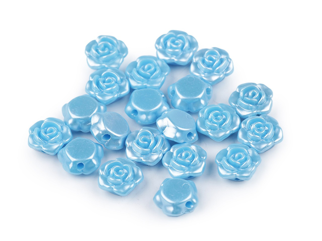 Plastové voskové korálky / perly růžičky s průvlekem Ø13 mm, barva 8 modrá světlá