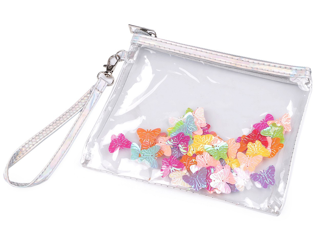 Pouzdro / kosmetická taška s přesýpacími flitry 14,5x17 cm, barva 2 multikolor motýl