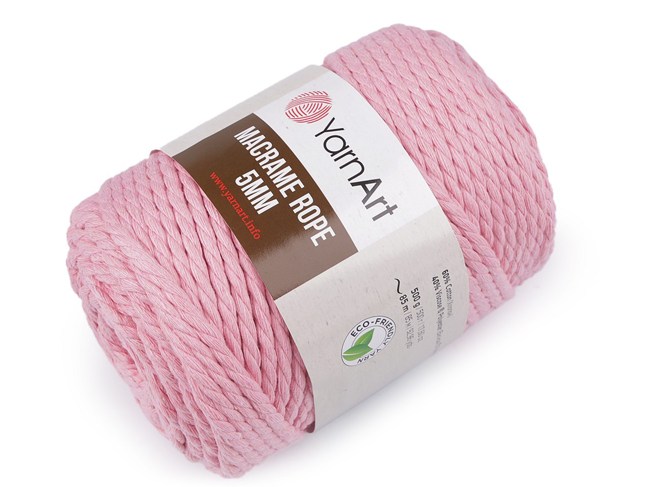 Pletací příze Macrame Rope 5 mm 500 g, barva 21 (762) růžová světlá