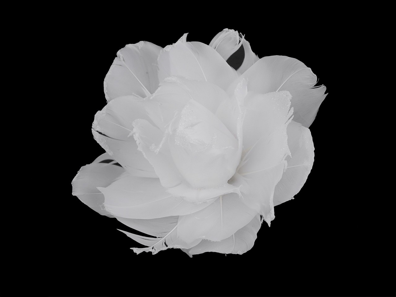 Růže z peří Ø10 cm s klipem, barva 1 bílá