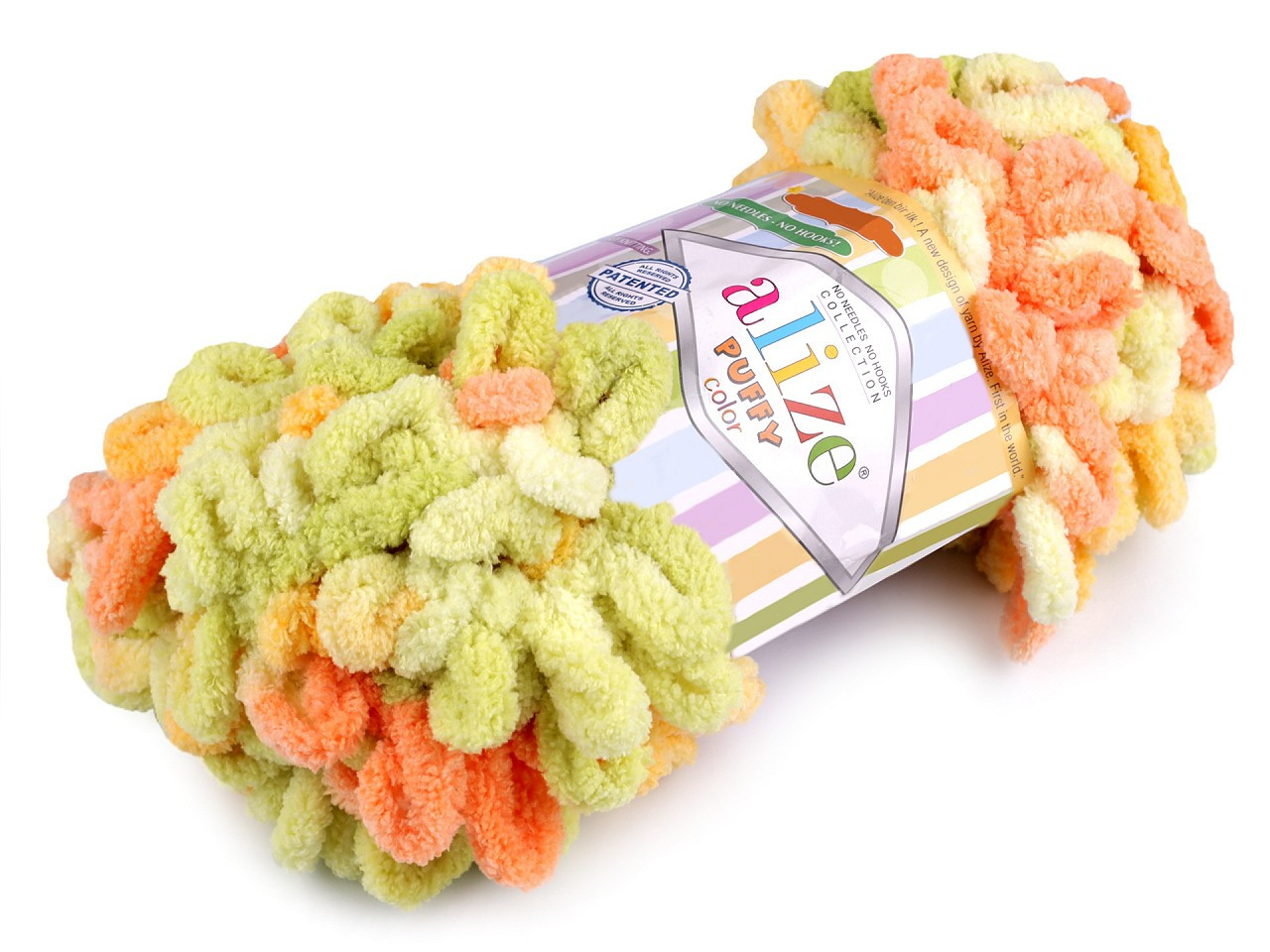 Pletací příze Alize Puffy color 100 g, barva 14 (6313) zelená limetková žlutá