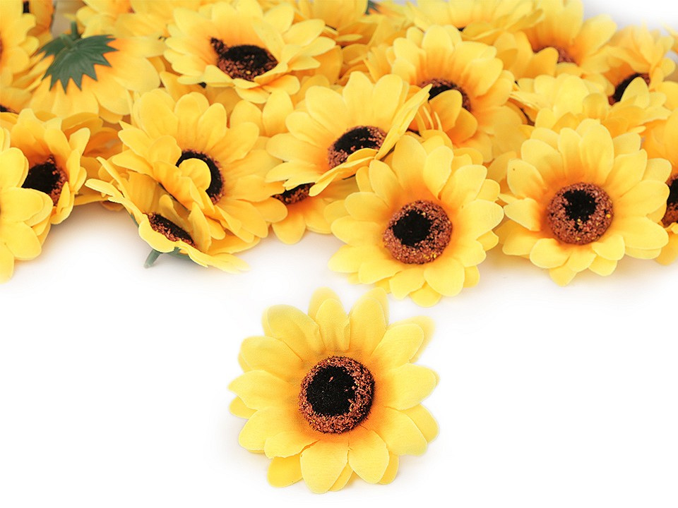Umělý květ slunečnice Ø7,5 cm, barva žlutá