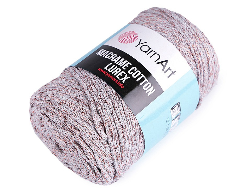 Pletací příze Macrame Cotton lurex 250 g, barva 5 (727) šedá světlá měděná