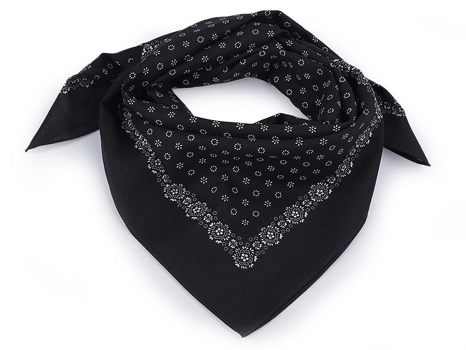 Bavlněný šátek drobné květy 70x70 cm, barva 3 černá bílá