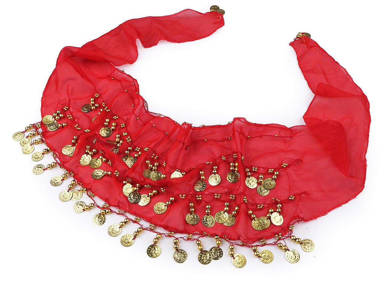 Shakira šátek penízkový monofilový 24x150 cm, barva 1 červená zlatá