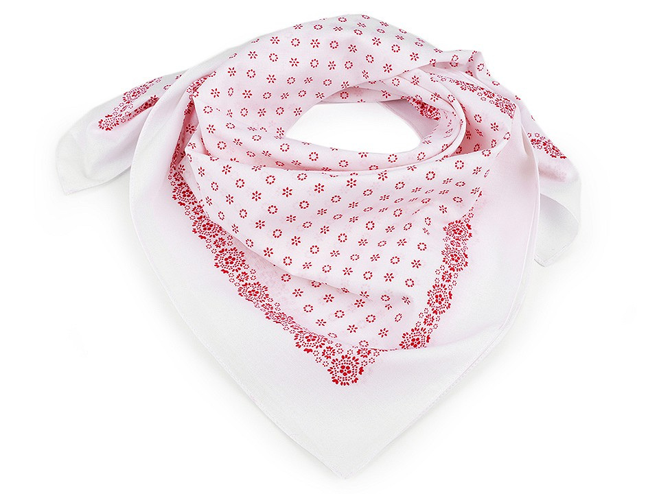 Bavlněný šátek drobné květy 70x70 cm, barva 2 bílá červená