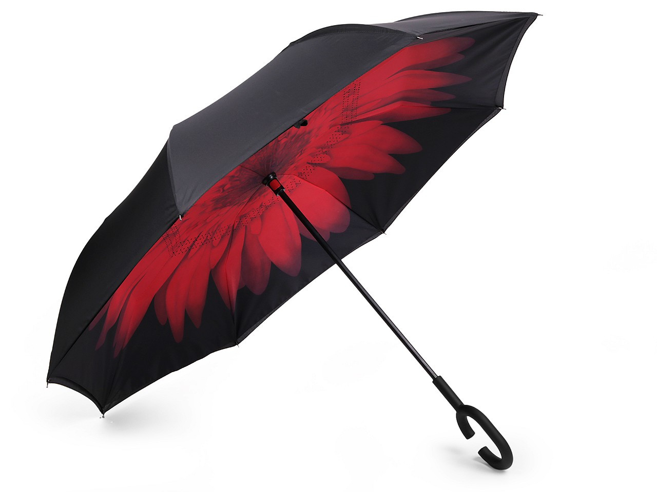 Obrácený deštník dvouvrstvý, barva 1 červená květ