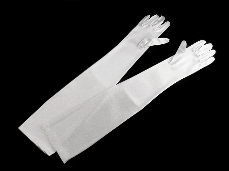 Dlouhé společenské rukavice saténové, barva 3 (55 cm) bílá