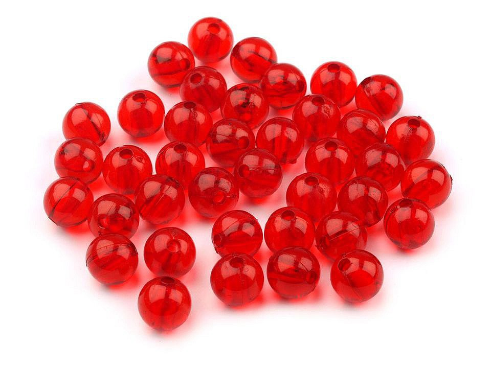 Plastové korálky Transparent Ø8 mm, barva 1 červená jahoda