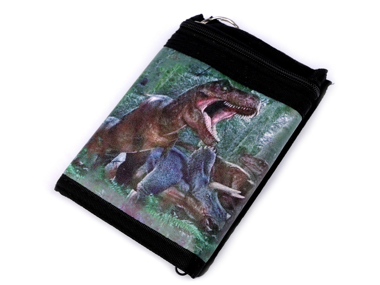 Textilní peněženka s řetízkem, barva 32 zelená dinosaurus