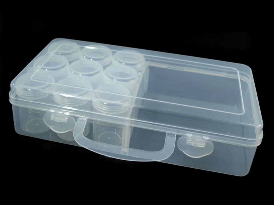 Plastový box / zásobník 13x26x6 cm s dózičkami, barva transparent