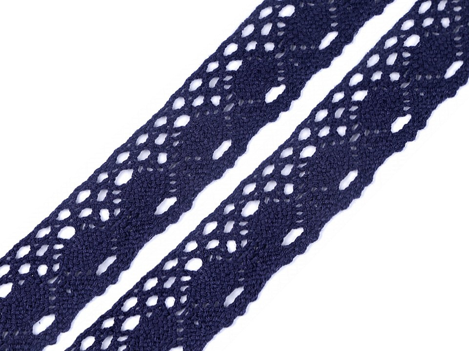 Bavlněná krajka šíře 40 mm paličkovaná, barva 5 modrá temná