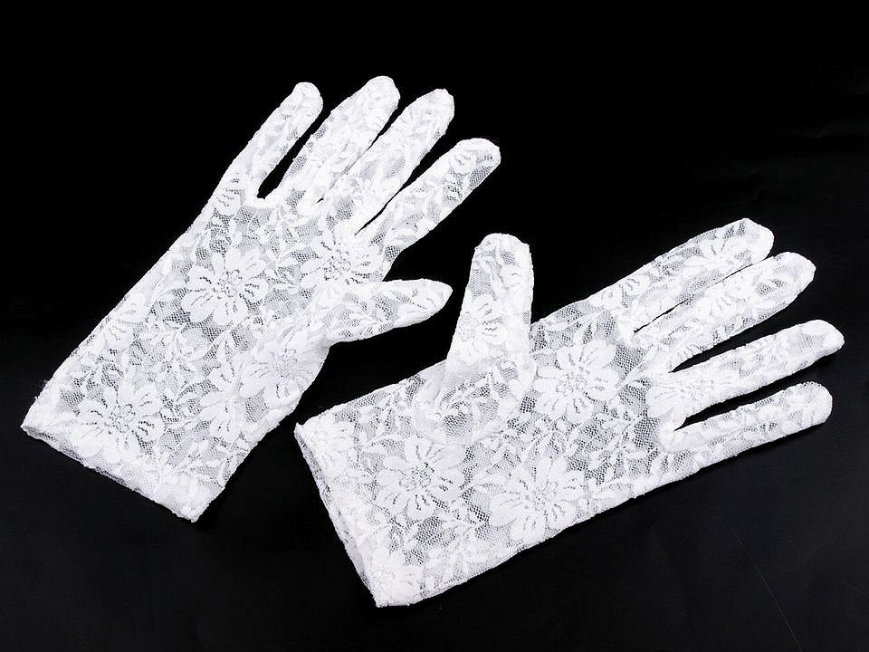 Společenské rukavice krajkové, barva 2 bílá