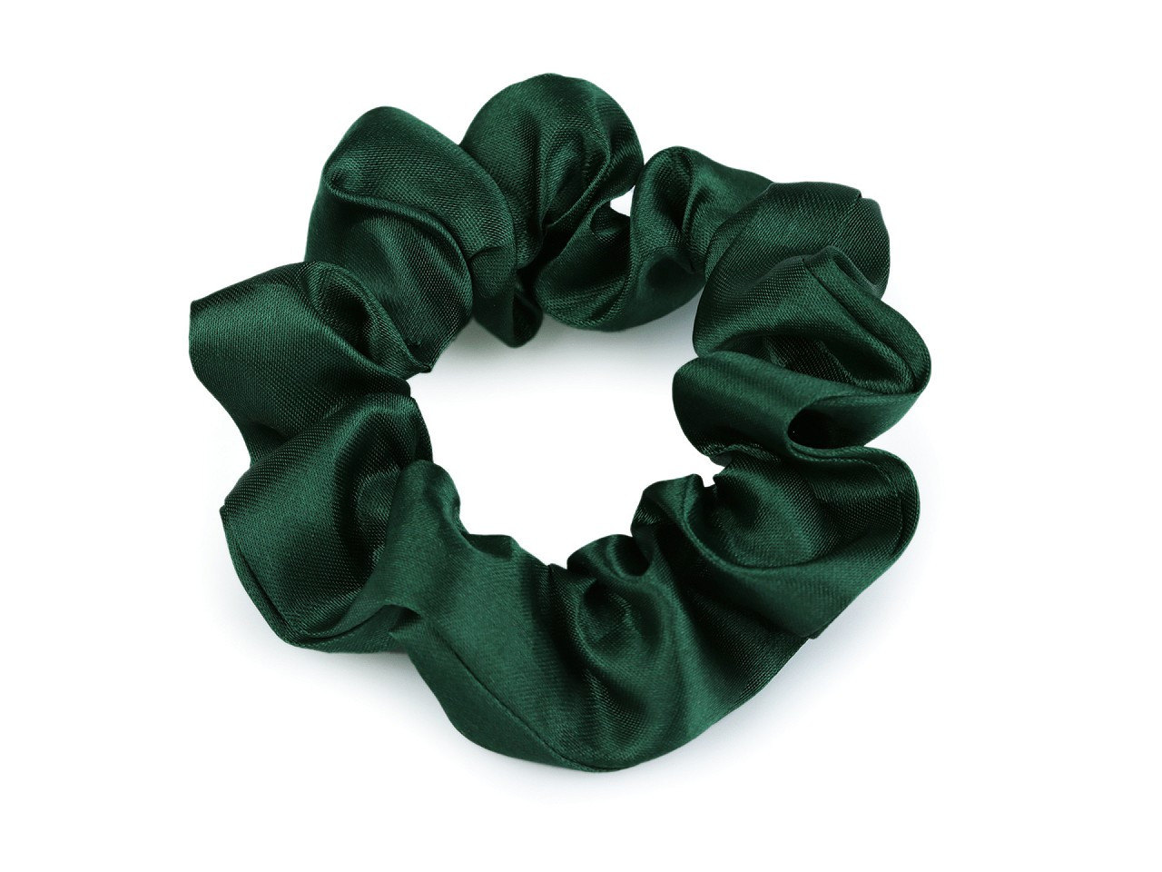 Saténová scrunchie gumička do vlasů, barva 128 zelená tmavá