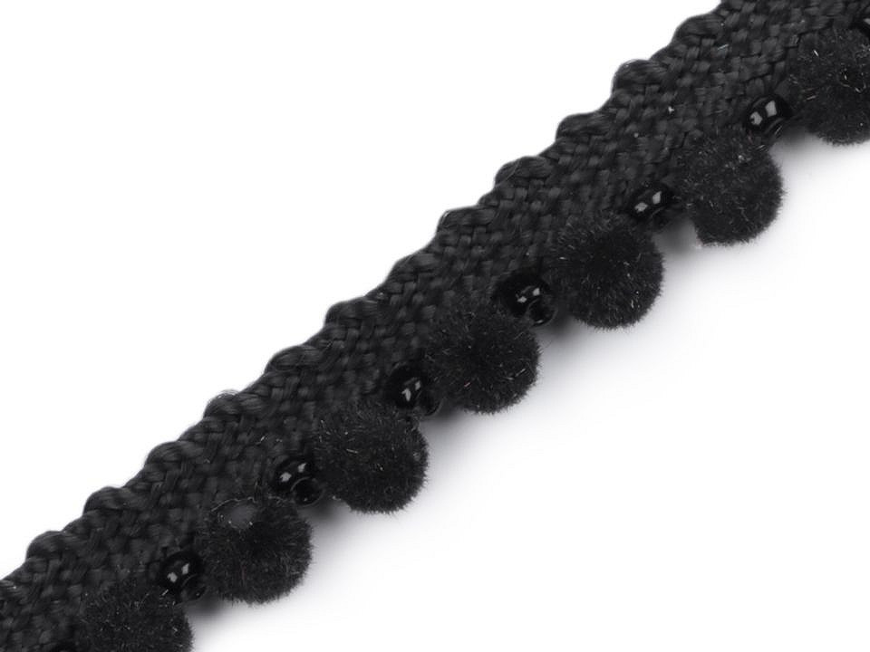 Prýmek / paspulka se sametovými perlami šíře 12 mm, barva 2 černá