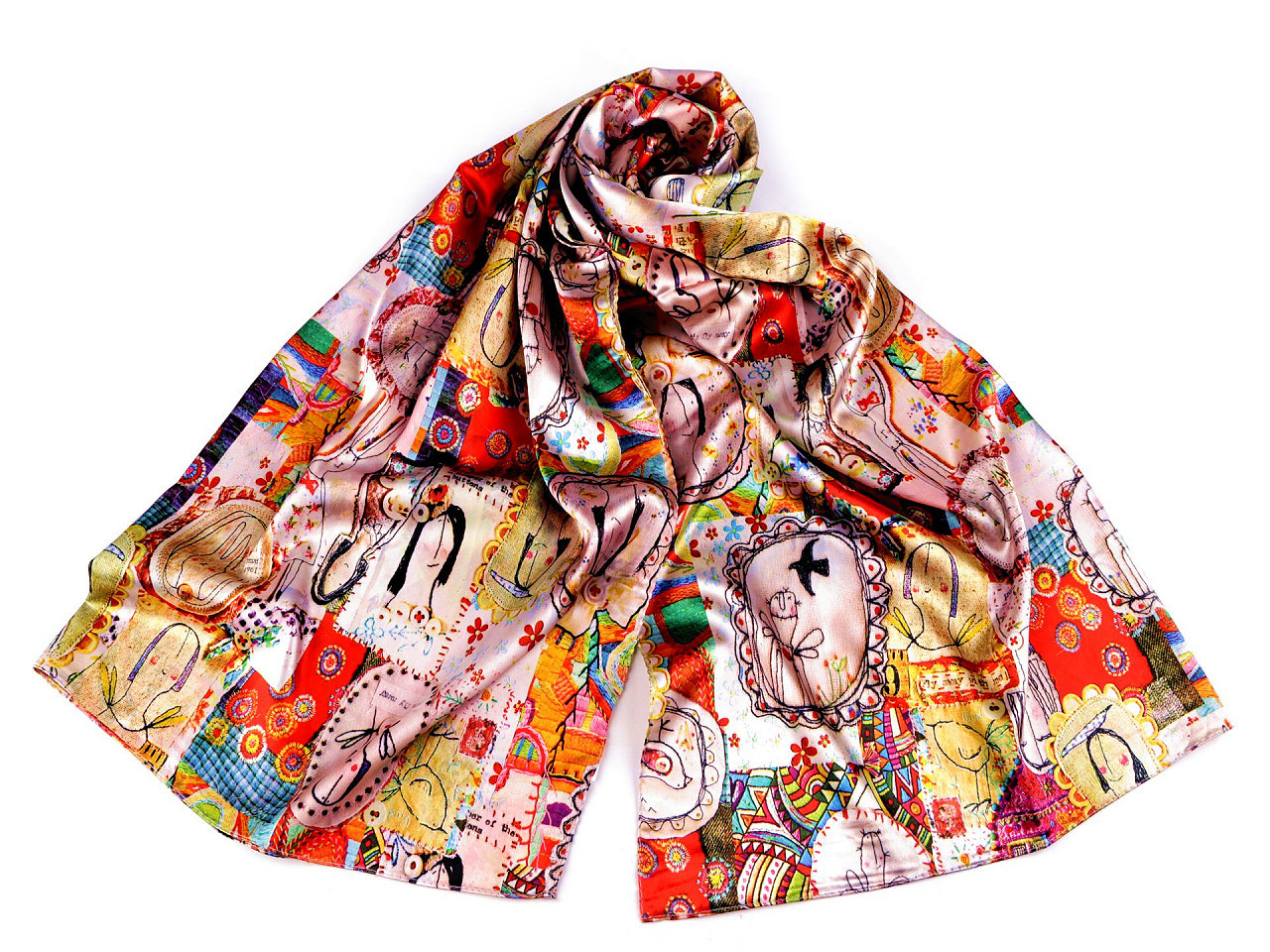 Saténový šátek / šála 70x165 cm, barva 41 multikolor