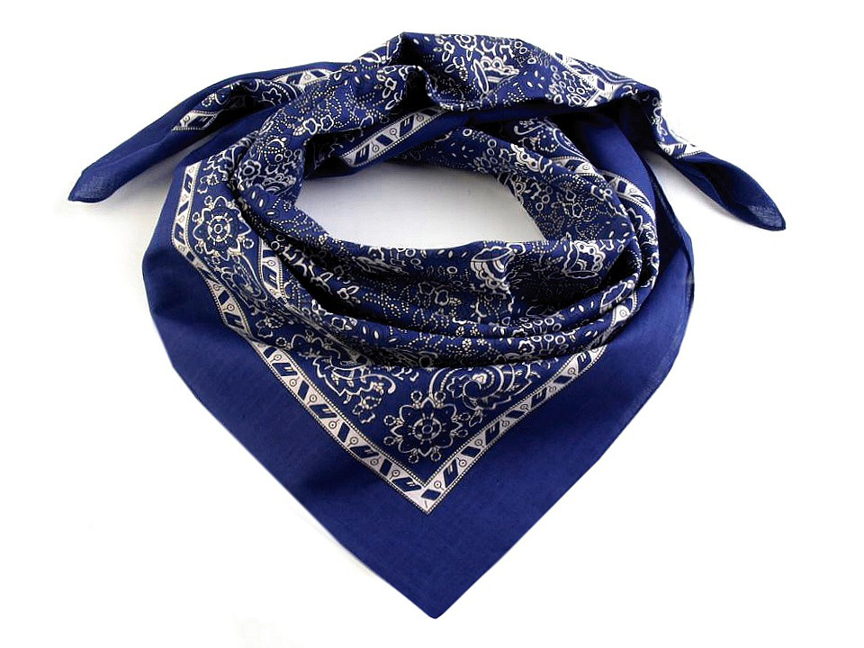 Bavlněný šátek kašmírový vzor 70x70 cm, barva 1 modrá berlínská