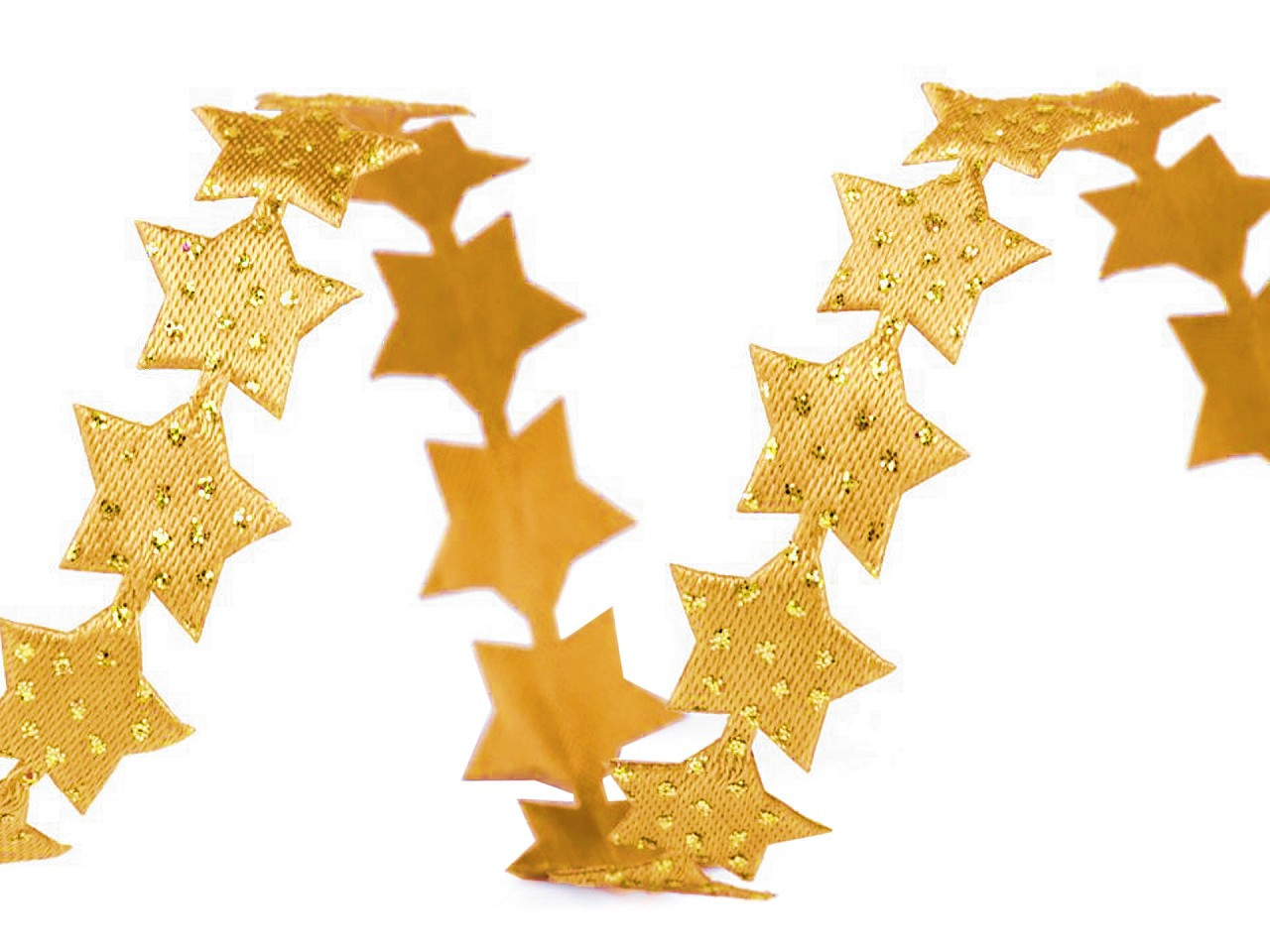 Saténový prýmek šíře 14 mm hvězda s glitry vánoční, barva 8 zlatá