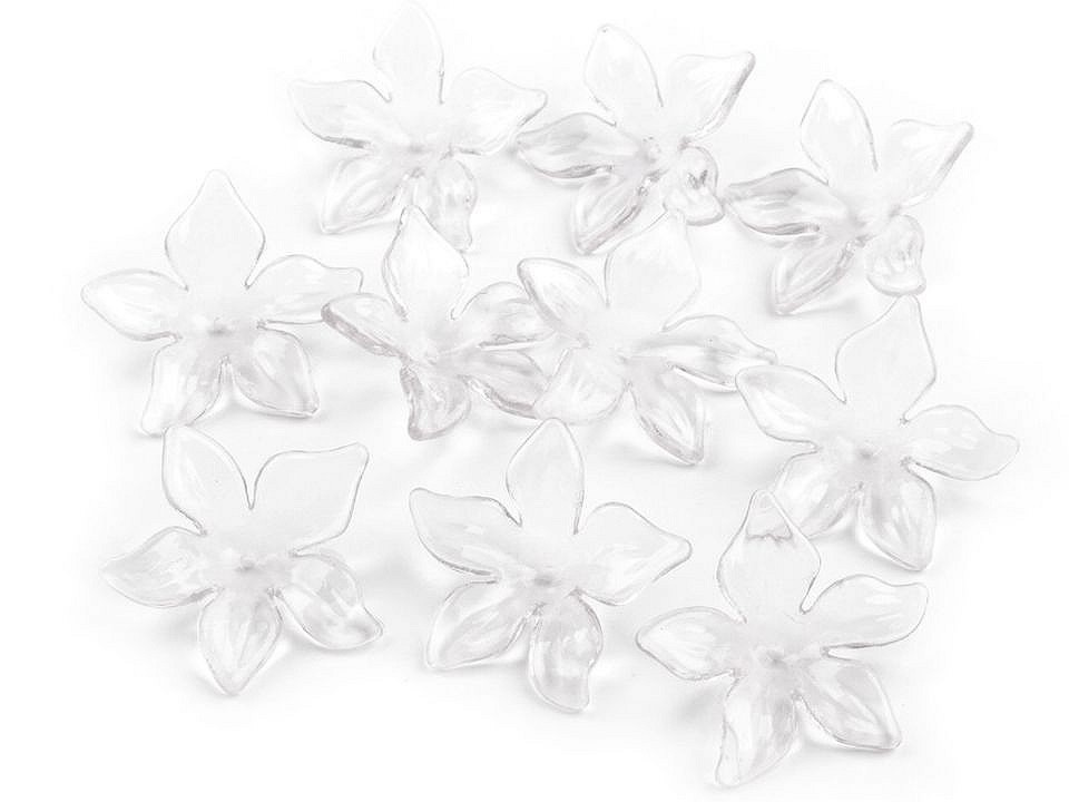 Plastové korálky květ / sukýnka Ø25-29 mm, barva 7 (01) - 25 mm transparent