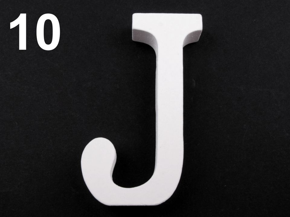 Dřevěná dekorace písmena abecedy, barva 10 "J" bílá sněžná