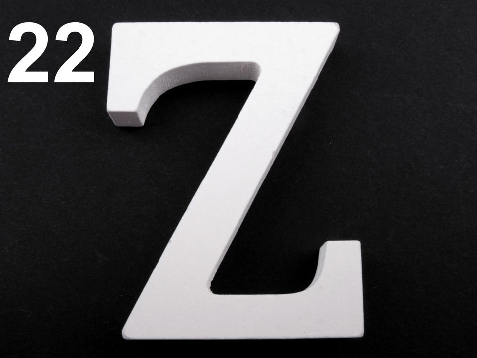 Dřevěná dekorace písmena abecedy, barva 22 "Z" bílá sněžná