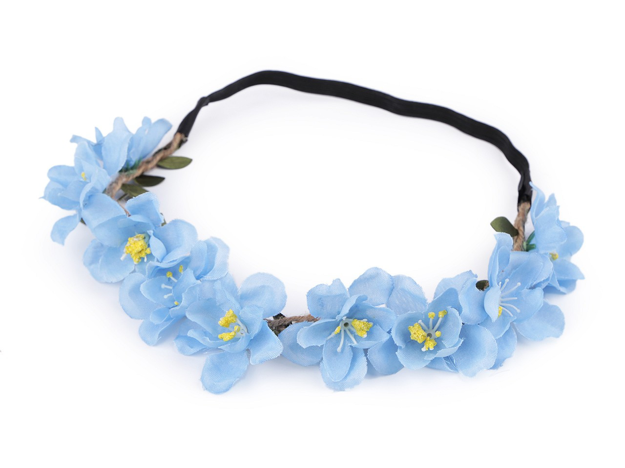 Pružná čelenka do vlasů s květy, barva 2 modrá světlá