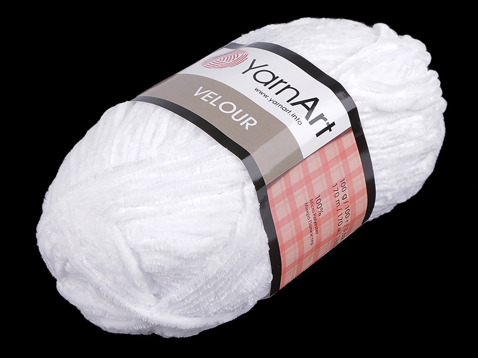 Pletací žinylková příze Velour 100 g, barva 1 (840) bílá