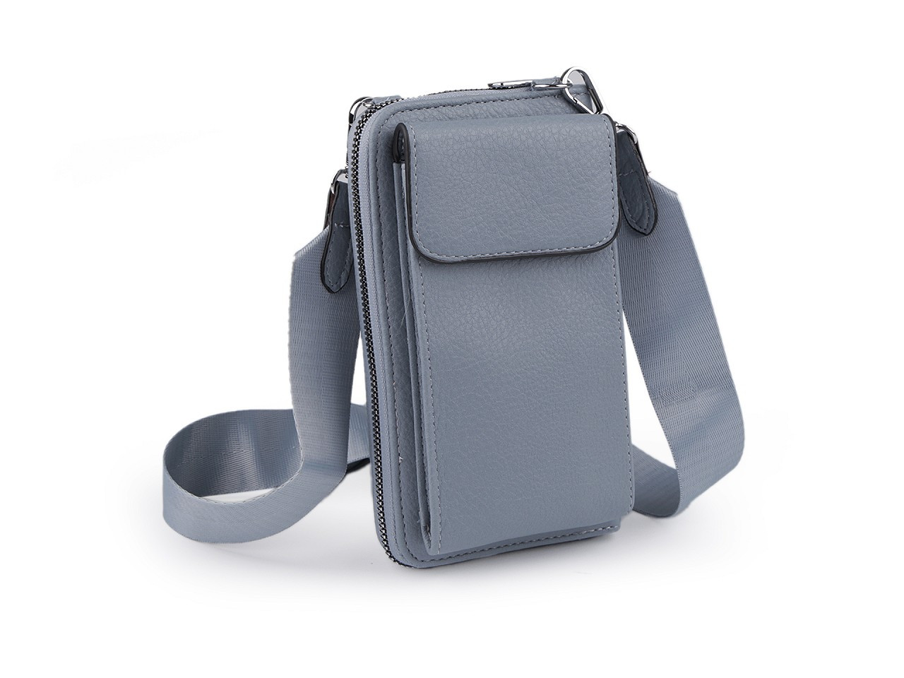 Peněženka s kapsou na mobil přes rameno crossbody s klíčenkou 11x19 cm, barva 5 modrošedá sv.