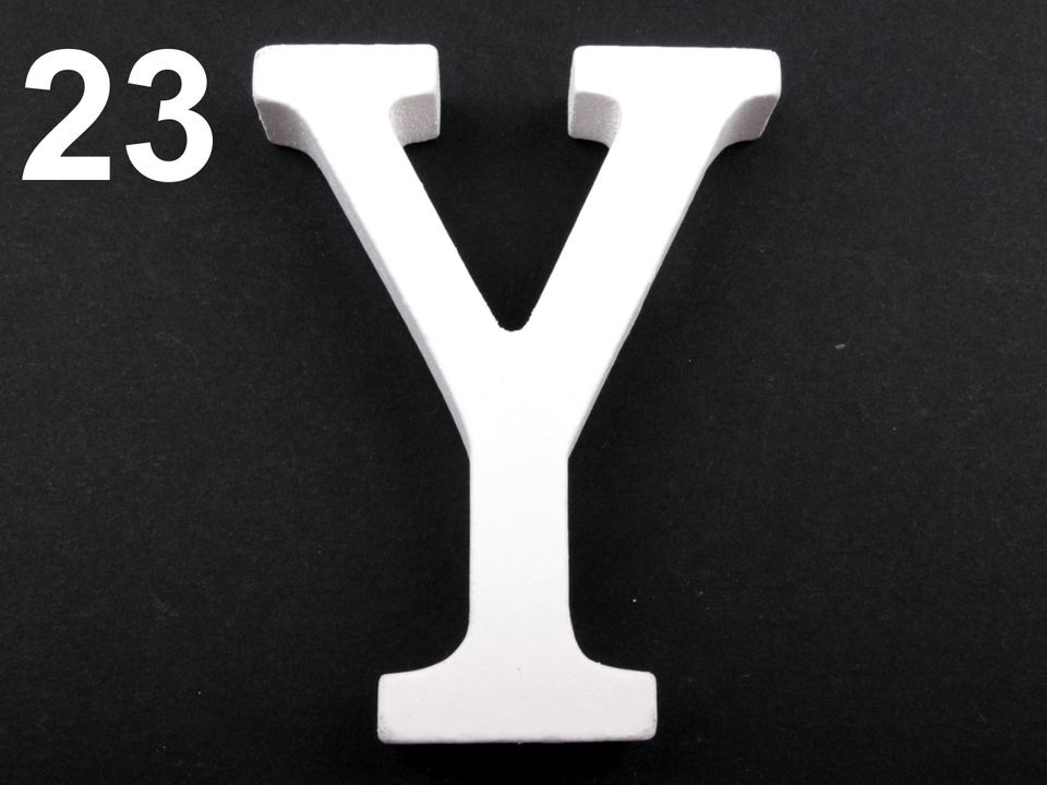 Dřevěná dekorace písmena abecedy, barva 23 "Y" bílá sněžná