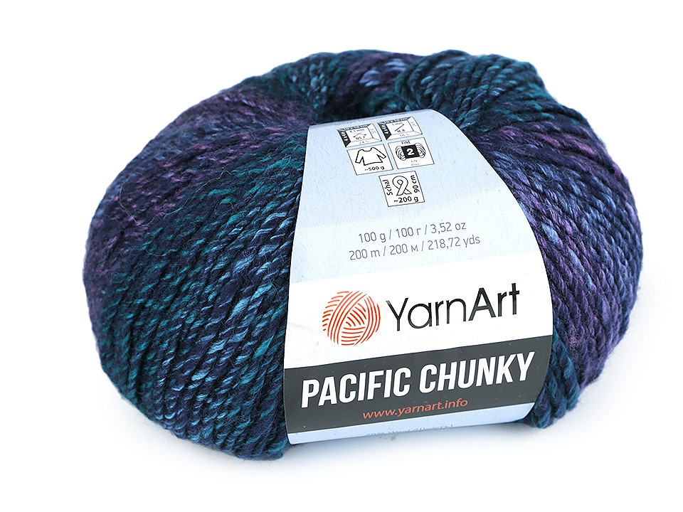 Pletací příze Pacific Chunky 100 g, barva 4 (304) modrozelená fialová