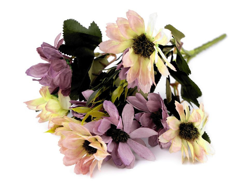 Umělá kytice chryzantéma, barva 2 béžová nejsv. fialová