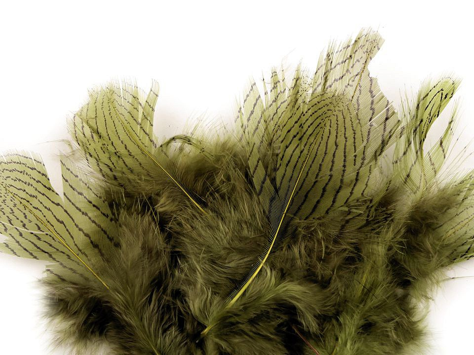 Bažantí peří délka 5 - 11 cm, barva 5 zelená khaki stř.