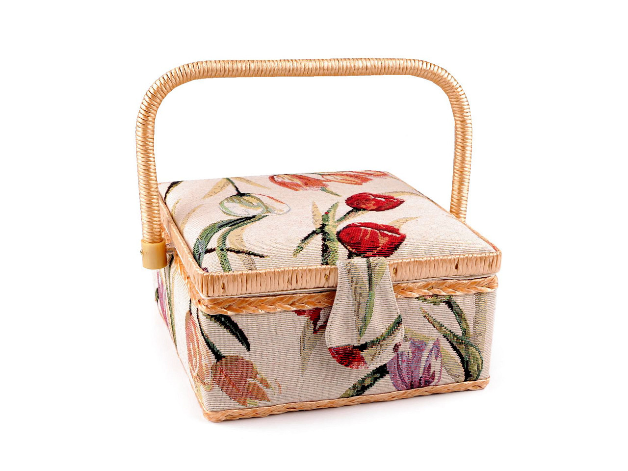 Kazeta / košík na šití čalouněný, barva 4 režná tulipán