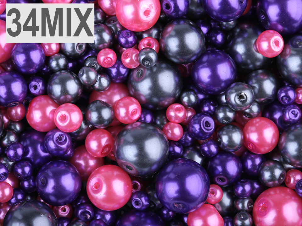 Skleněné voskové perly mix velikostí a barev Ø4-12 mm, barva 34 mix