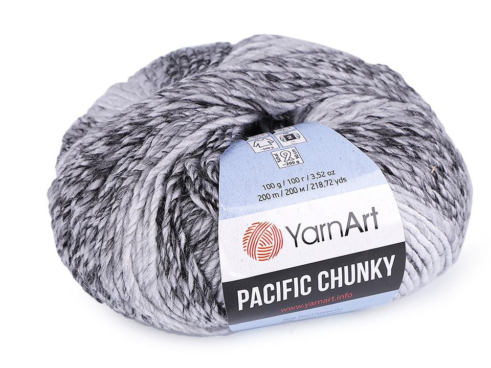 Pletací příze Pacific Chunky 100 g, barva 5 (300) černá šedá světlá