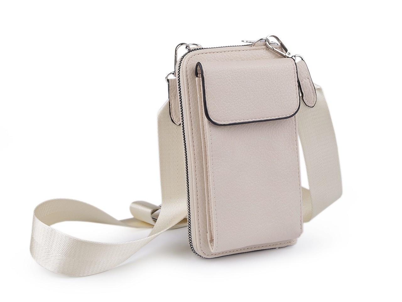 Peněženka s kapsou na mobil přes rameno crossbody s klíčenkou 11x19 cm, barva 1 béžová světlá